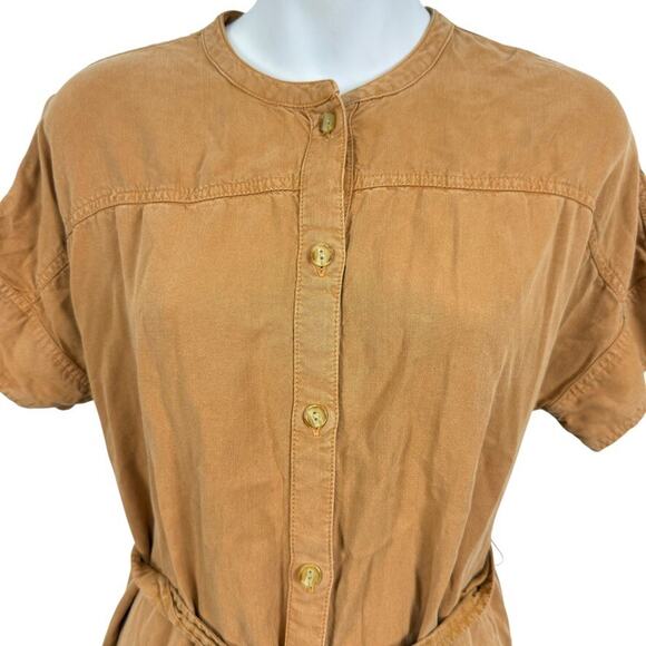 Caslon Button Down Womens Orange Tencel Soft Belted Midi Short Sleeve Dress sz M - Picture 5 of 16